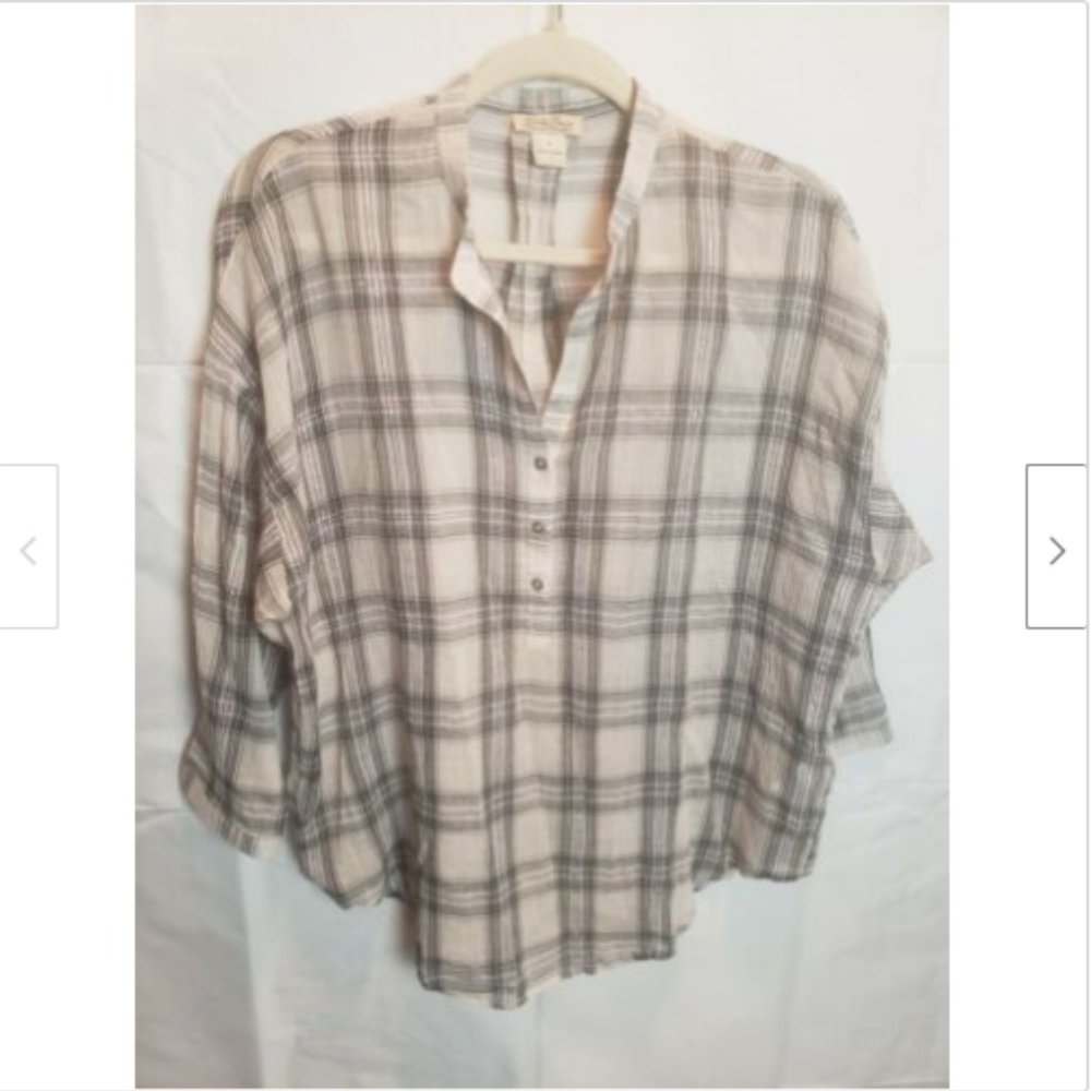 Lucky Brand Plaid Button Front Oversize Top - Picture 1 of 6
